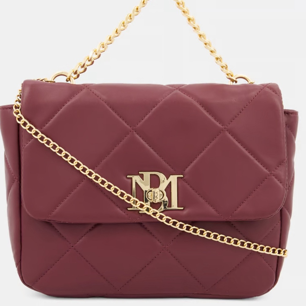 NWT Badgley Mischka Big Chain VEGAN LEATHER Wine Gold Crossbody Quilted $179
